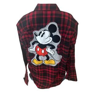 Mickey Mouse Flannel Plaid Shirt Shacket LARGE Oversize Unique Upcycled Disney